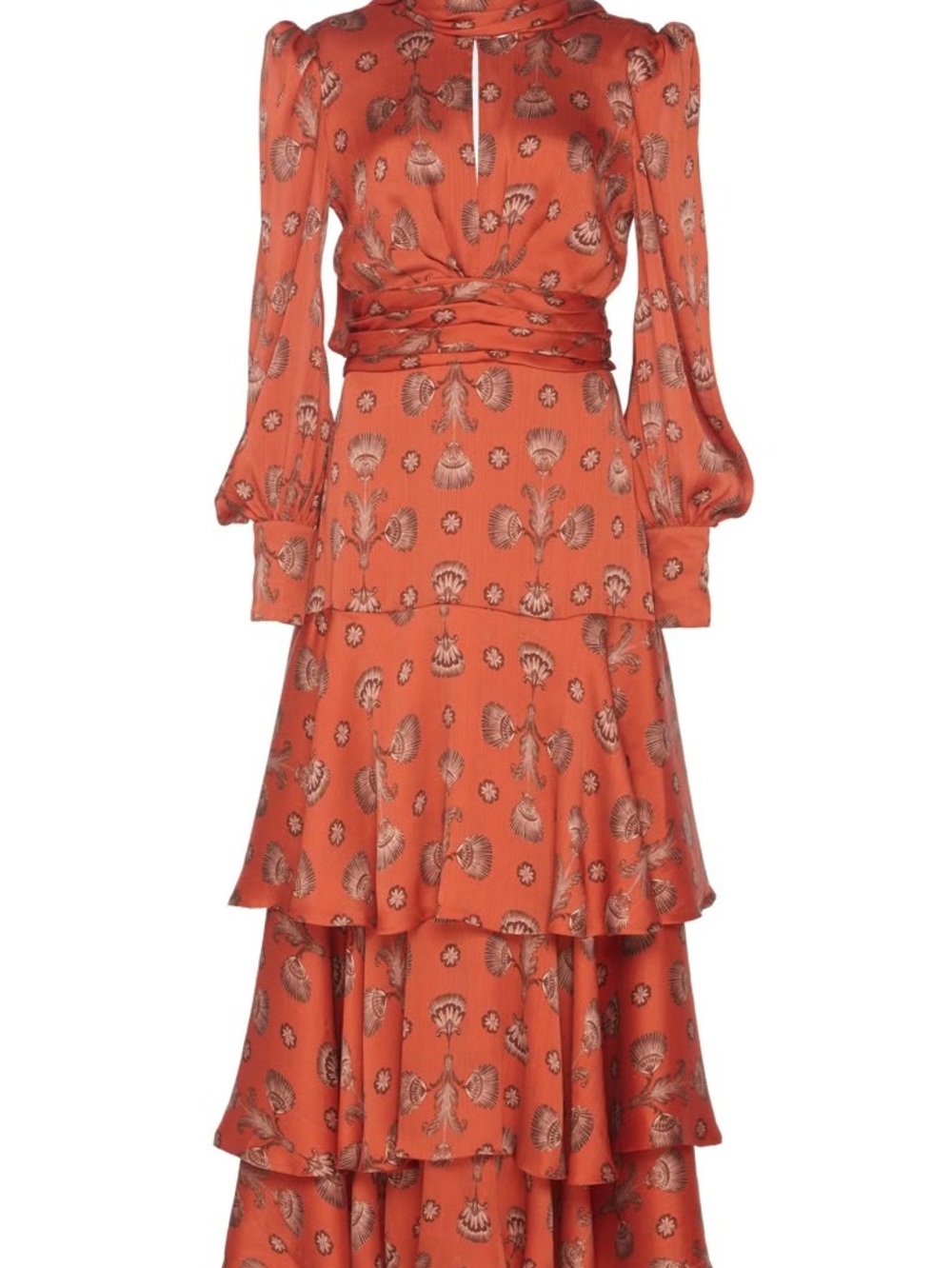 Johanna Ortiz Coral Floral Tiered Ruffle Maxi Dress